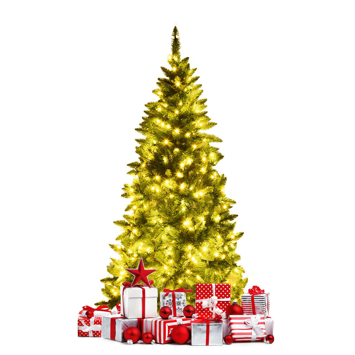 6 Ft Pre-Lit Artificial Half Christmas Tree with 8 Flash Modes - Indoor Outdoor
