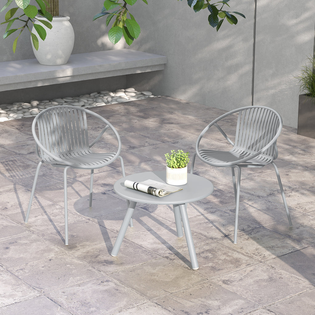 Patio Conversation Set with Round Coffee Table & 2 Chairs - Gray