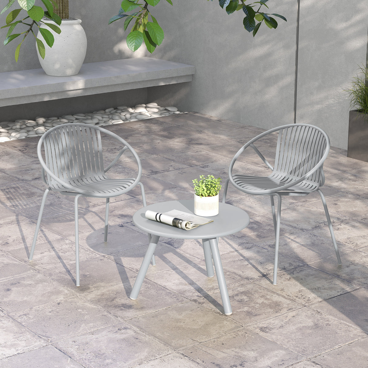 Patio Conversation Set with Round Coffee Table & 2 Chairs - Gray