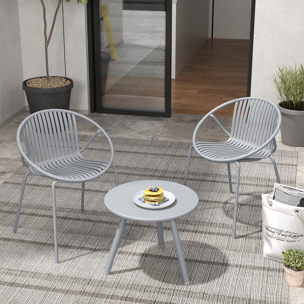 Patio Conversation Set with Round Coffee Table & 2 Chairs - Gray