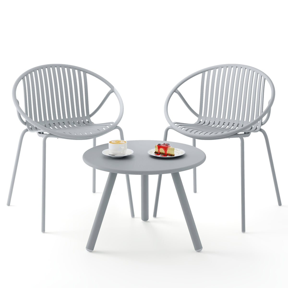 Patio Conversation Set with Round Coffee Table & 2 Chairs - Gray