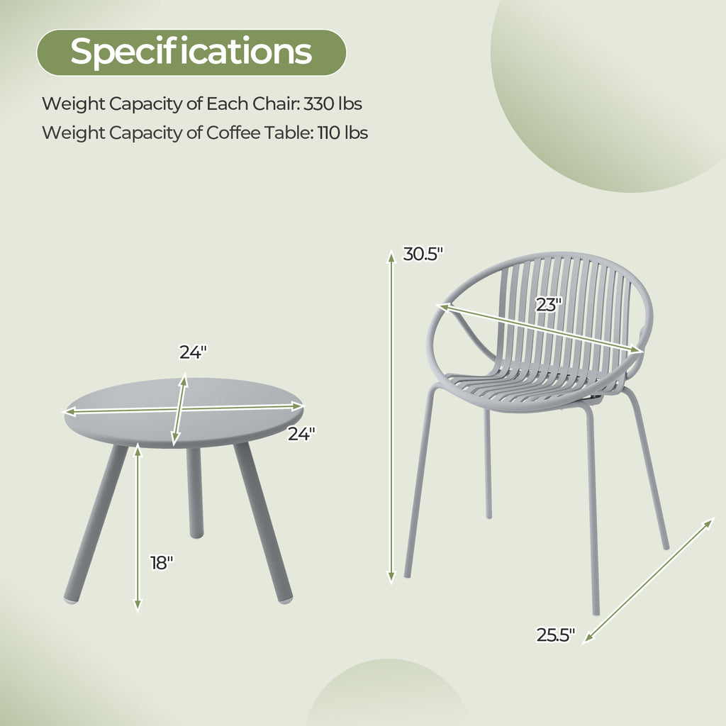 Patio Conversation Set with Round Coffee Table & 2 Chairs - Gray