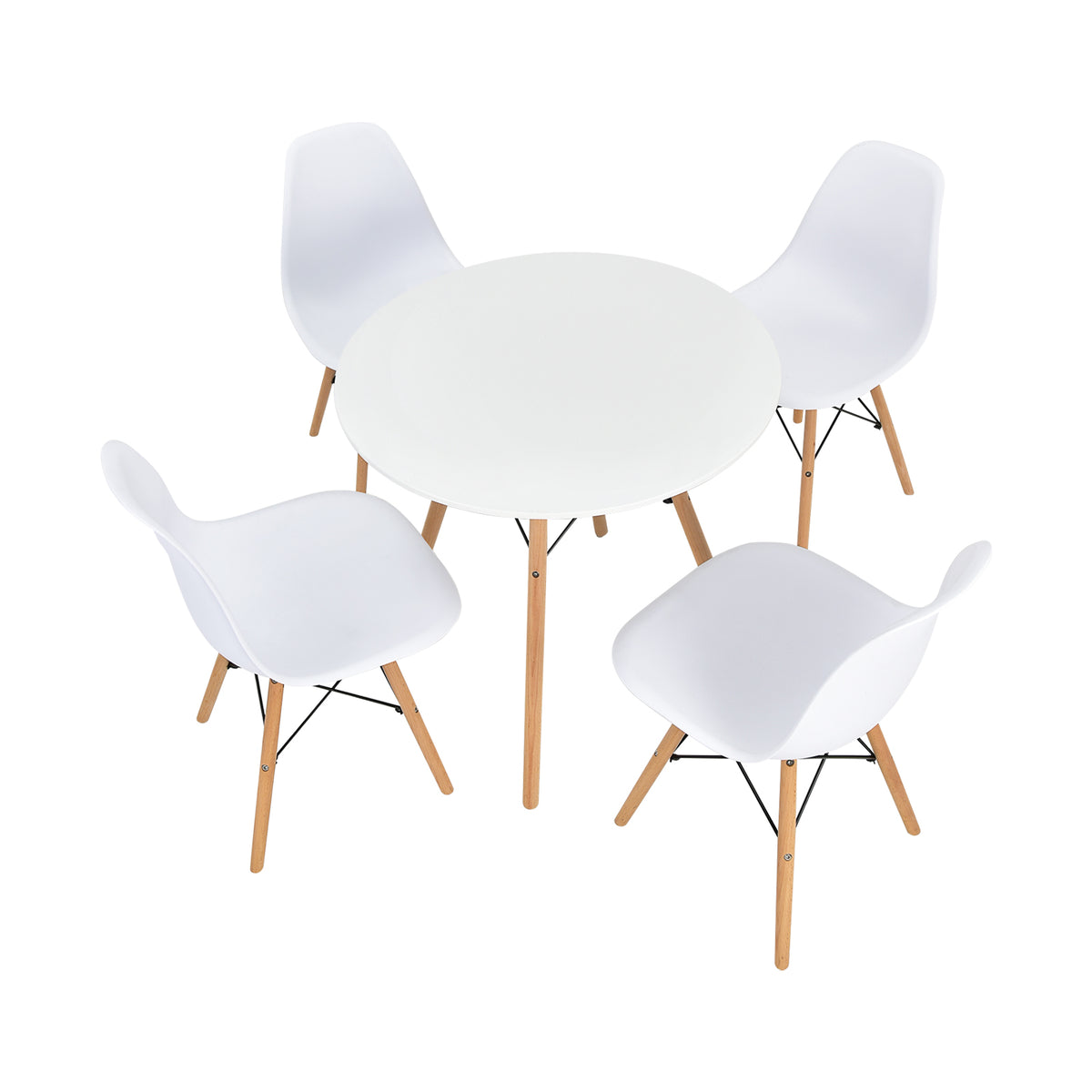 5-Piece Dining Table Set with Wood Legs - Black