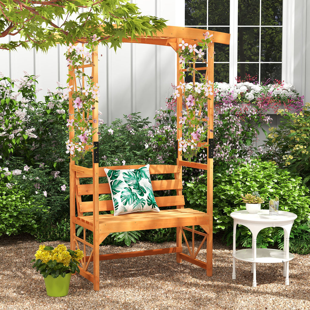 6.2 FT Tall Patio Garden Arbor with Pergola and 2-Seat Bench for Lawn