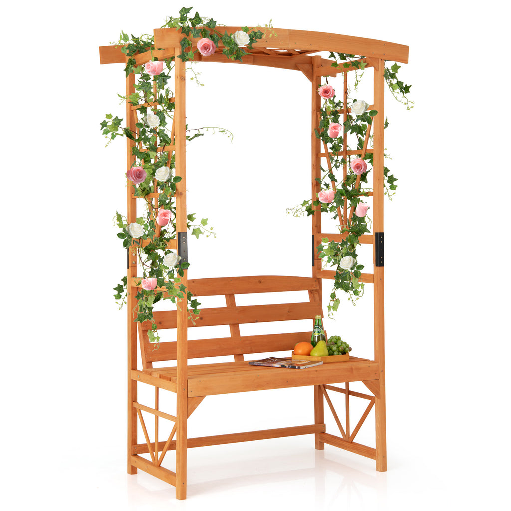 6.2 FT Tall Patio Garden Arbor with Pergola and 2-Seat Bench for Lawn