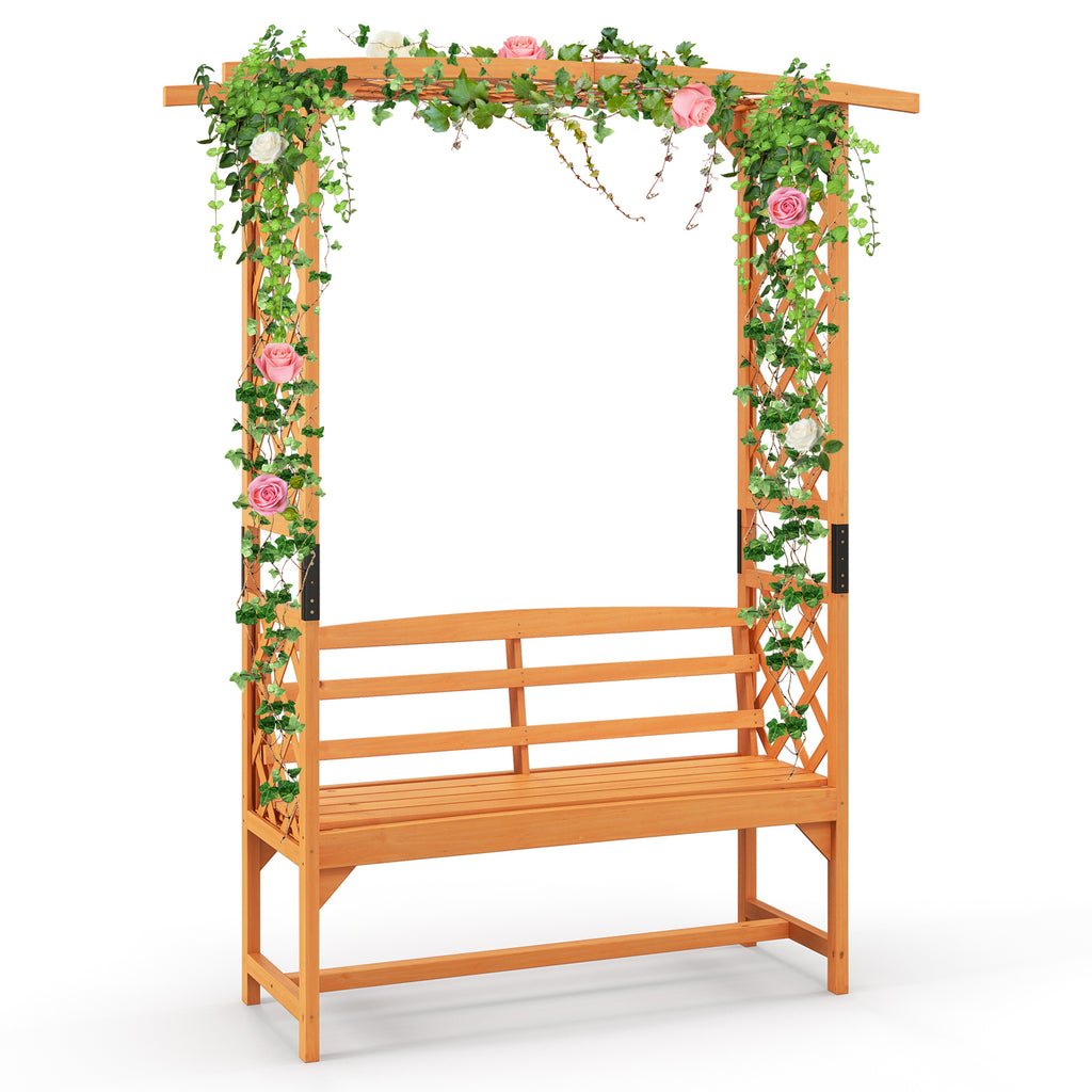 6.5 FT Tall Patio Garden Arbor with Pergola and 2-Seat Bench for