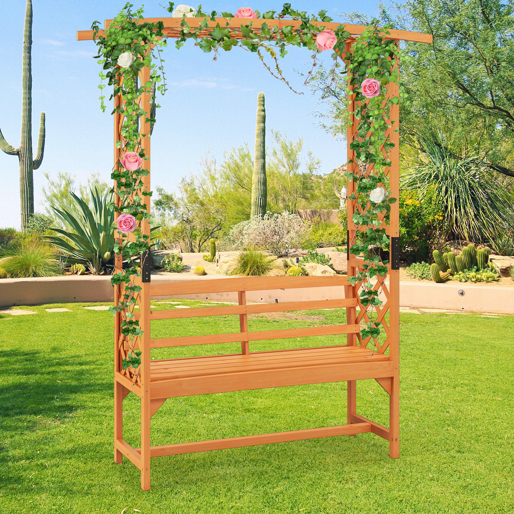 6.5 FT Tall Patio Garden Arbor with Pergola and 2-Seat Bench for