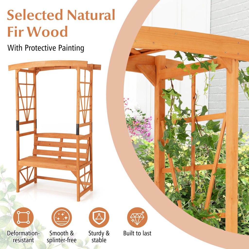 6.2 FT Tall Patio Garden Arbor with Pergola and 2-Seat Bench for Lawn