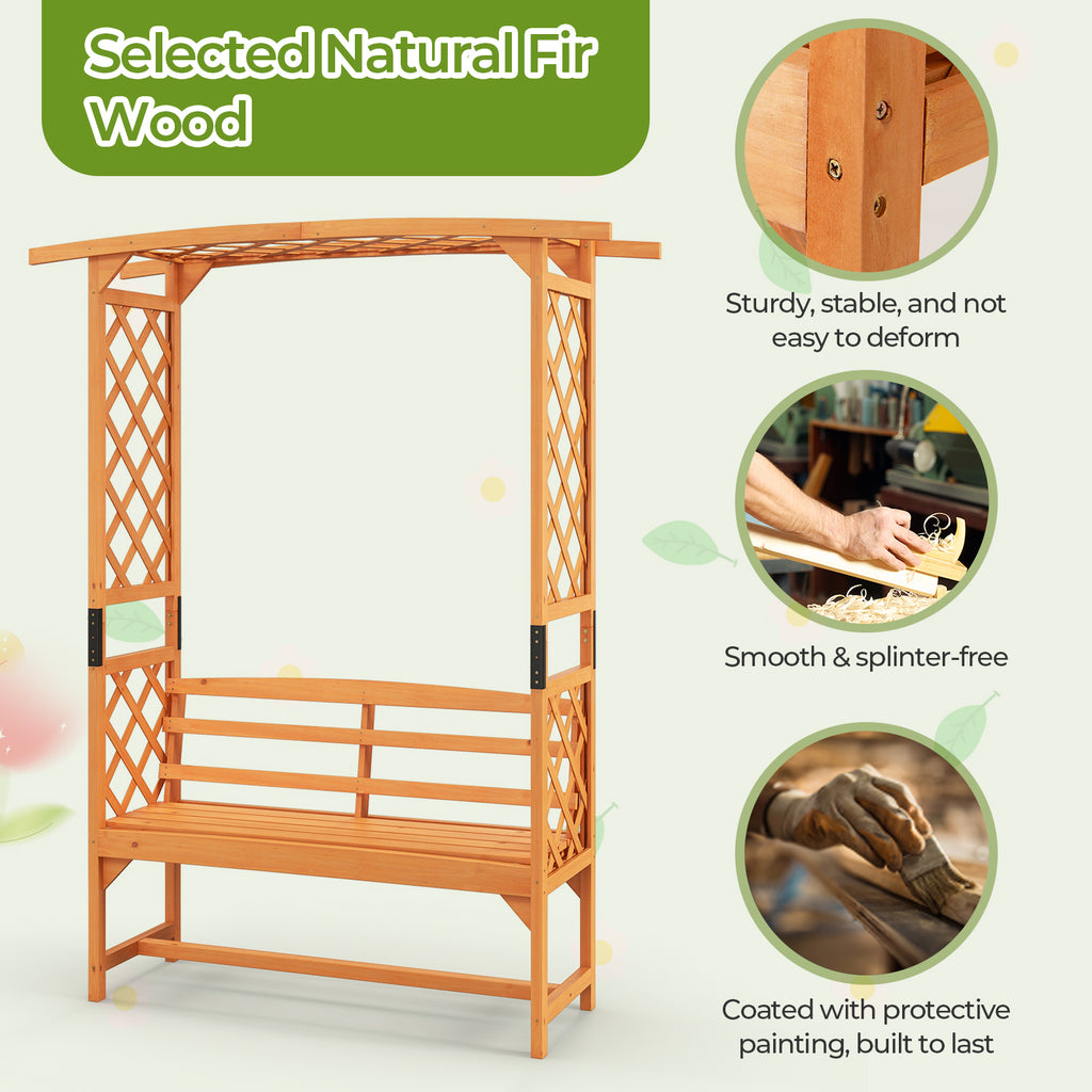 6.5 FT Tall Patio Garden Arbor with Pergola and 2-Seat Bench for