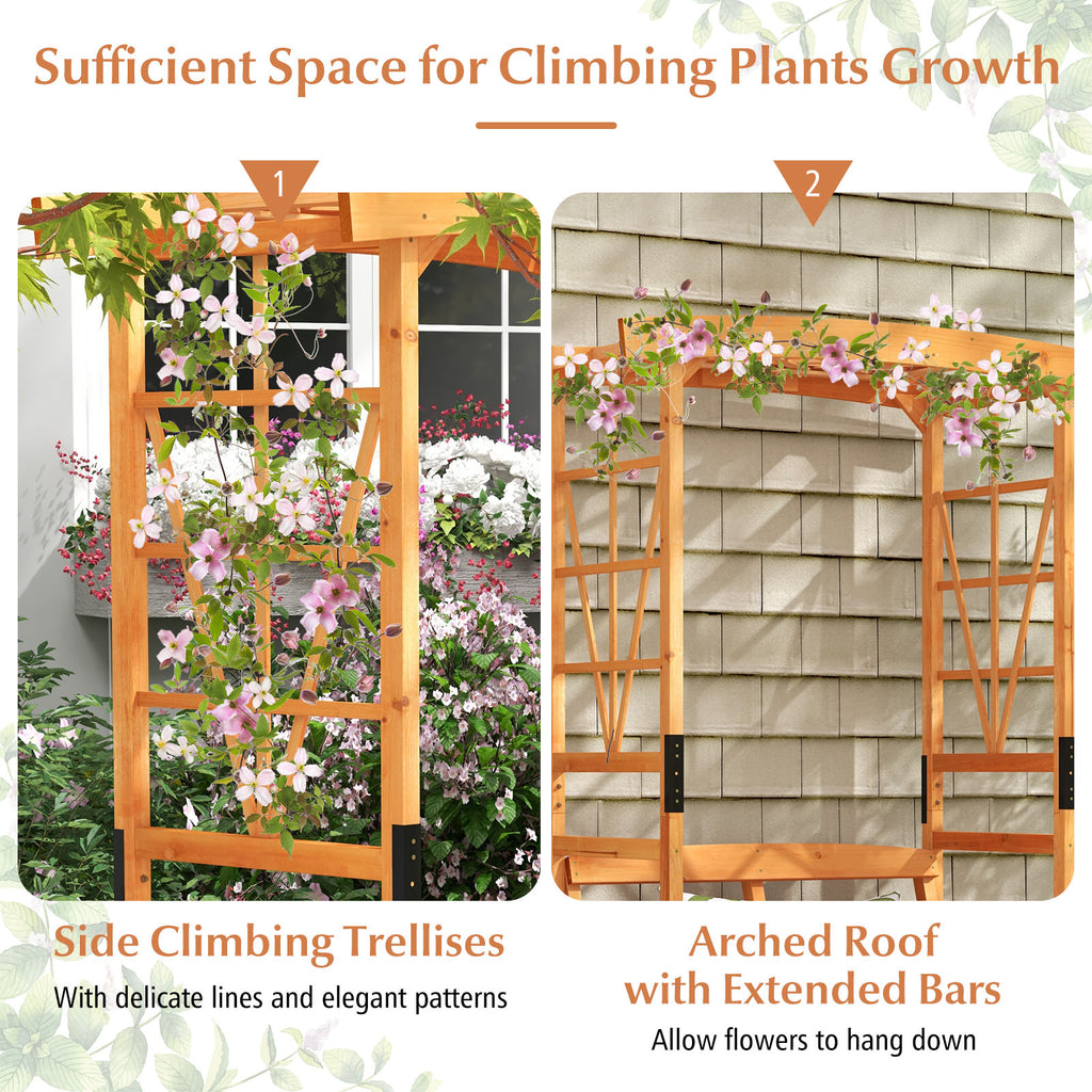 6.2 FT Tall Patio Garden Arbor with Pergola and 2-Seat Bench for Lawn