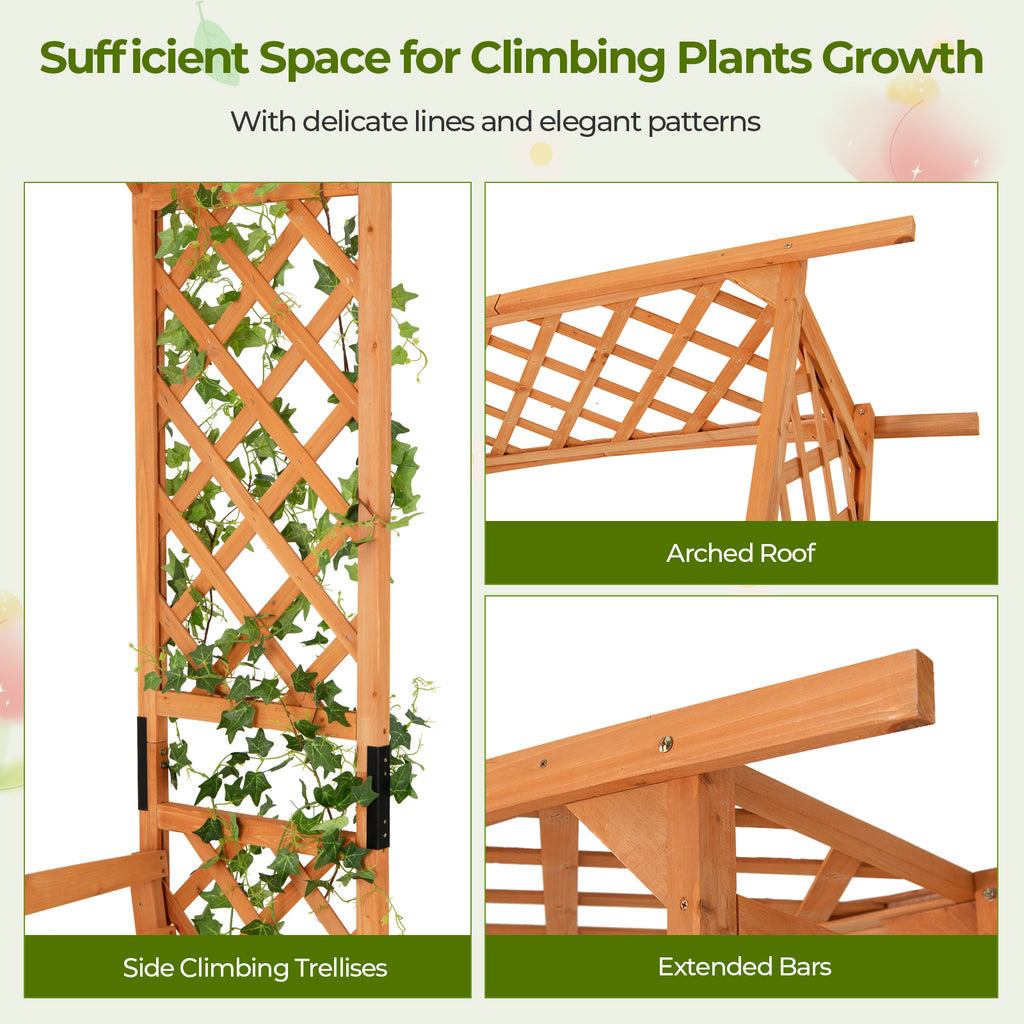 6.5 FT Tall Patio Garden Arbor with Pergola and 2-Seat Bench for