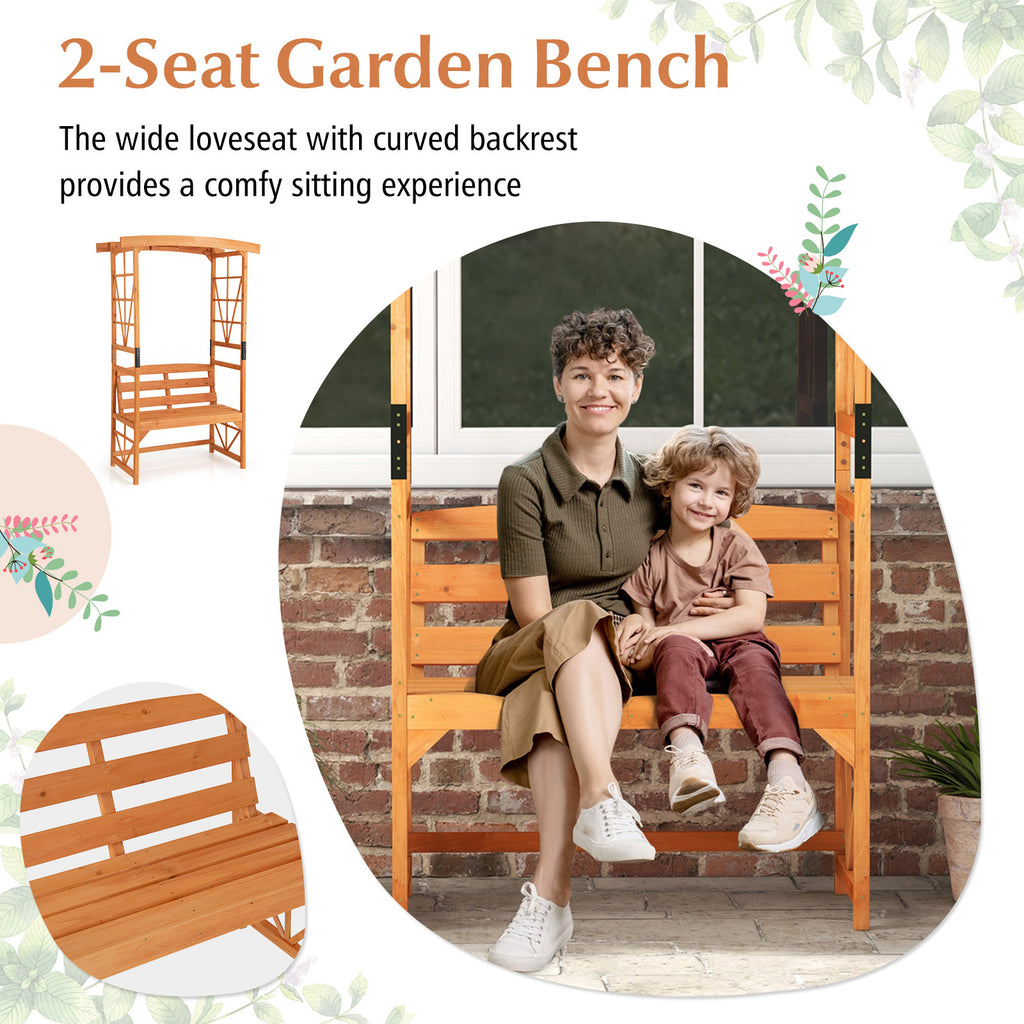 6.2 FT Tall Patio Garden Arbor with Pergola and 2-Seat Bench for Lawn