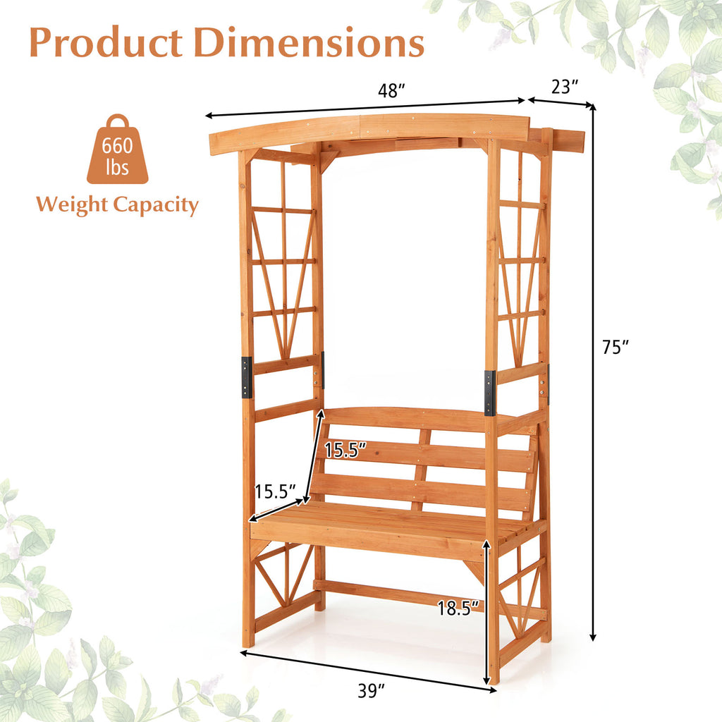 6.2 FT Tall Patio Garden Arbor with Pergola and 2-Seat Bench for Lawn