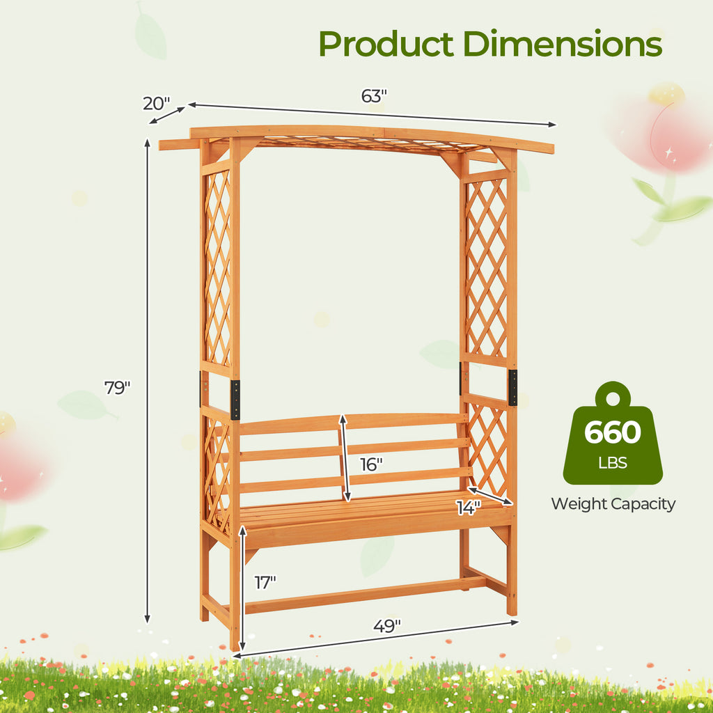 6.5 FT Tall Patio Garden Arbor with Pergola and 2-Seat Bench for