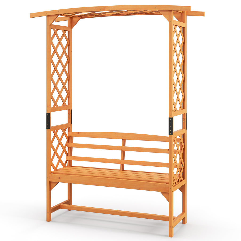 6.5 FT Tall Patio Garden Arbor with Pergola and 2-Seat Bench for