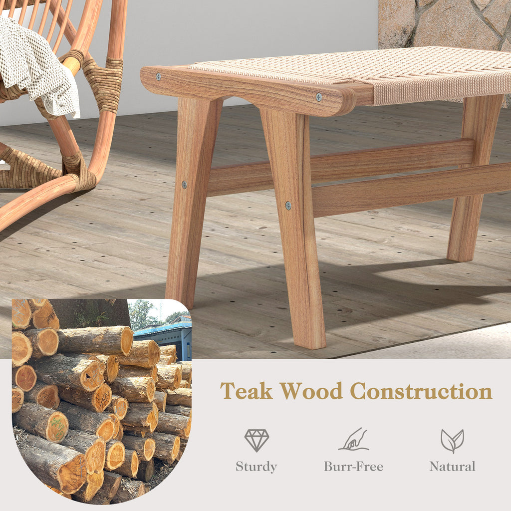Teak Wood Ottoman Footstool with Braided Rope – Beige