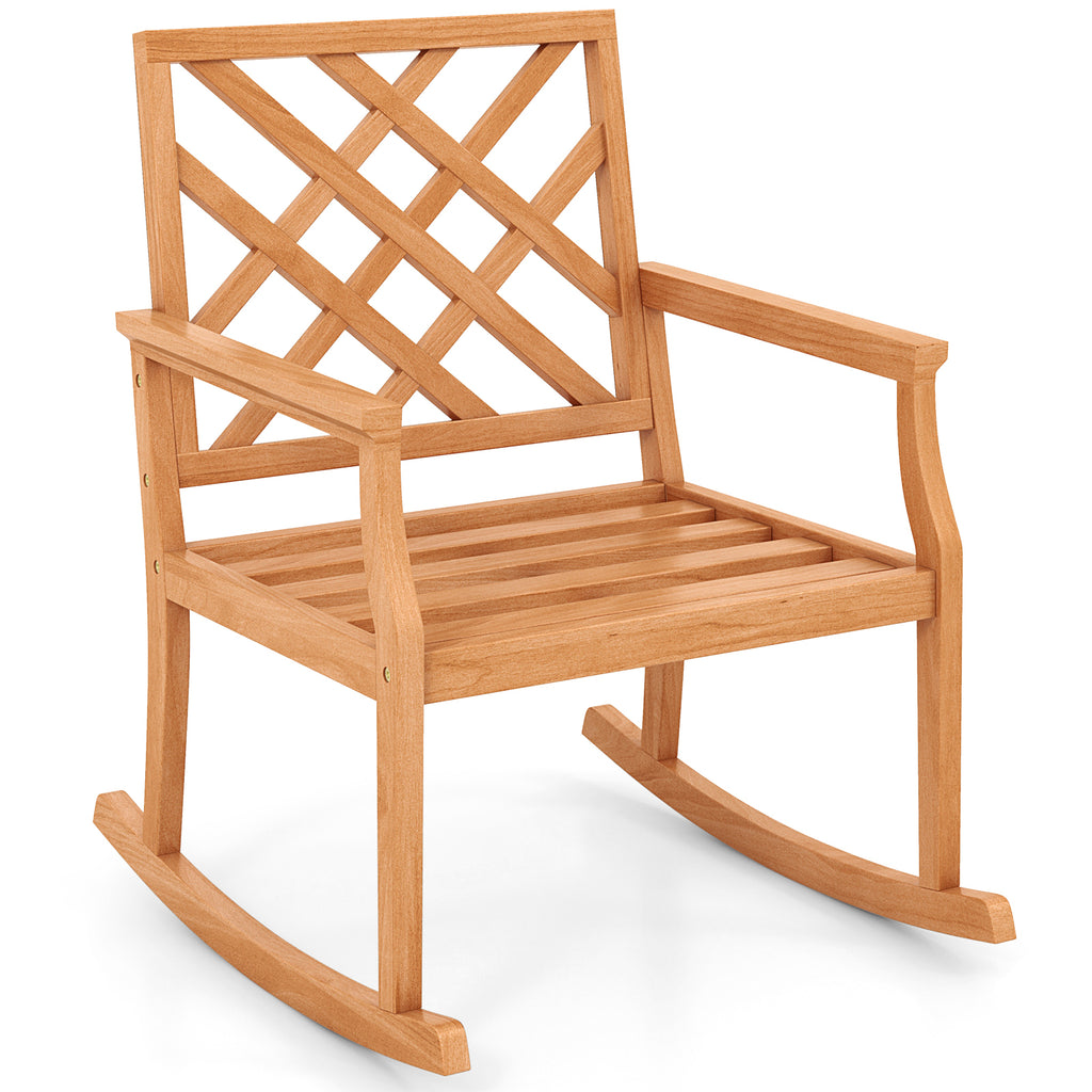 Patio Wood Rocking Chair with PU Seat - Brown