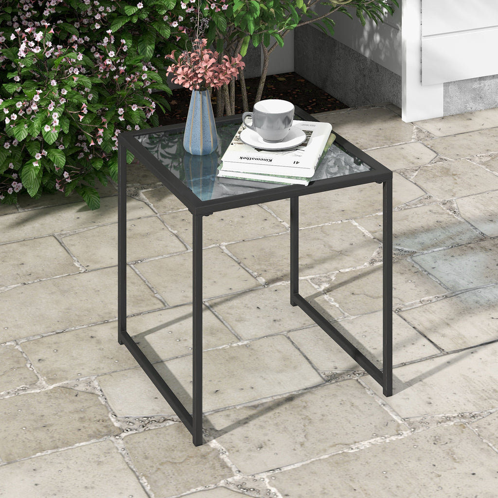 Tempered Glass Side Table with Metal Frame for Indoor and Outdoor