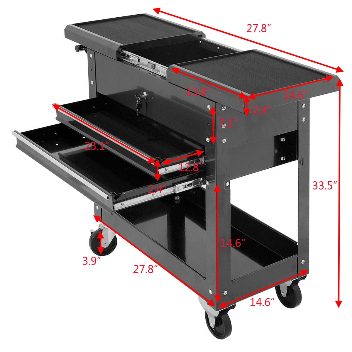Rolling Mechanics Tool Cart Slide Top Utility Storage Cabinet
