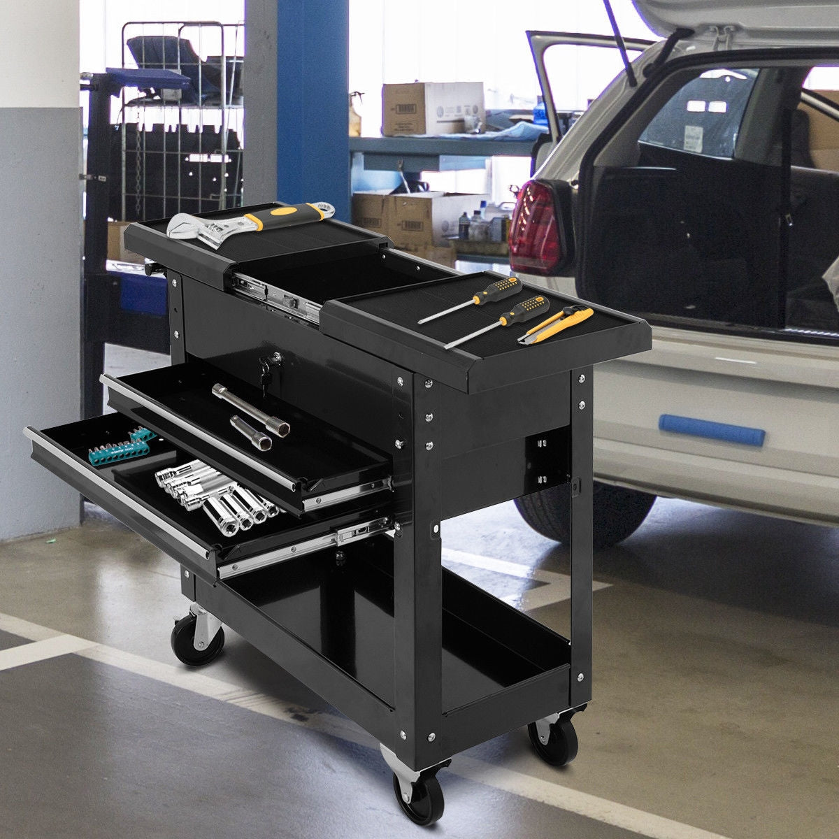 Rolling Mechanics Tool Cart Slide Top Utility Storage Cabinet