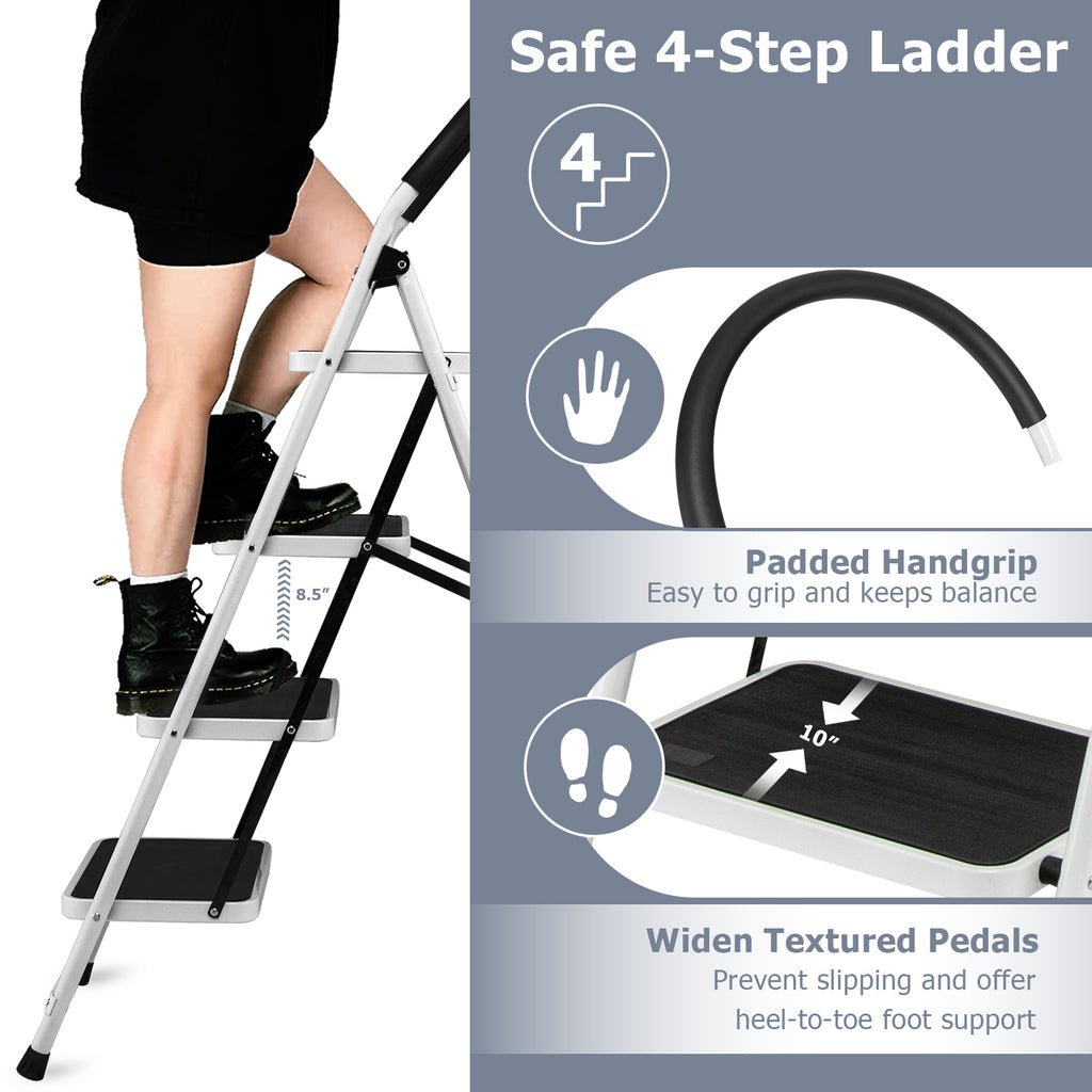 4-Step Folding Ladder with Anti-Slip Pedal Platform 330Lbs Capacity