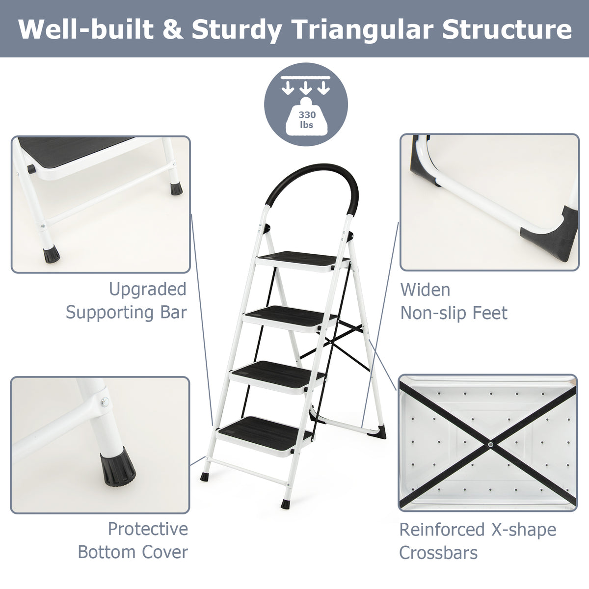 4-Step Folding Ladder with Anti-Slip Pedal Platform 330Lbs Capacity
