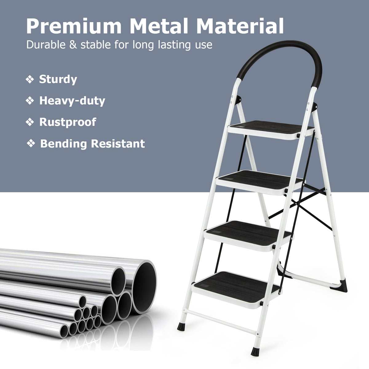 4-Step Folding Ladder with Anti-Slip Pedal Platform 330Lbs Capacity