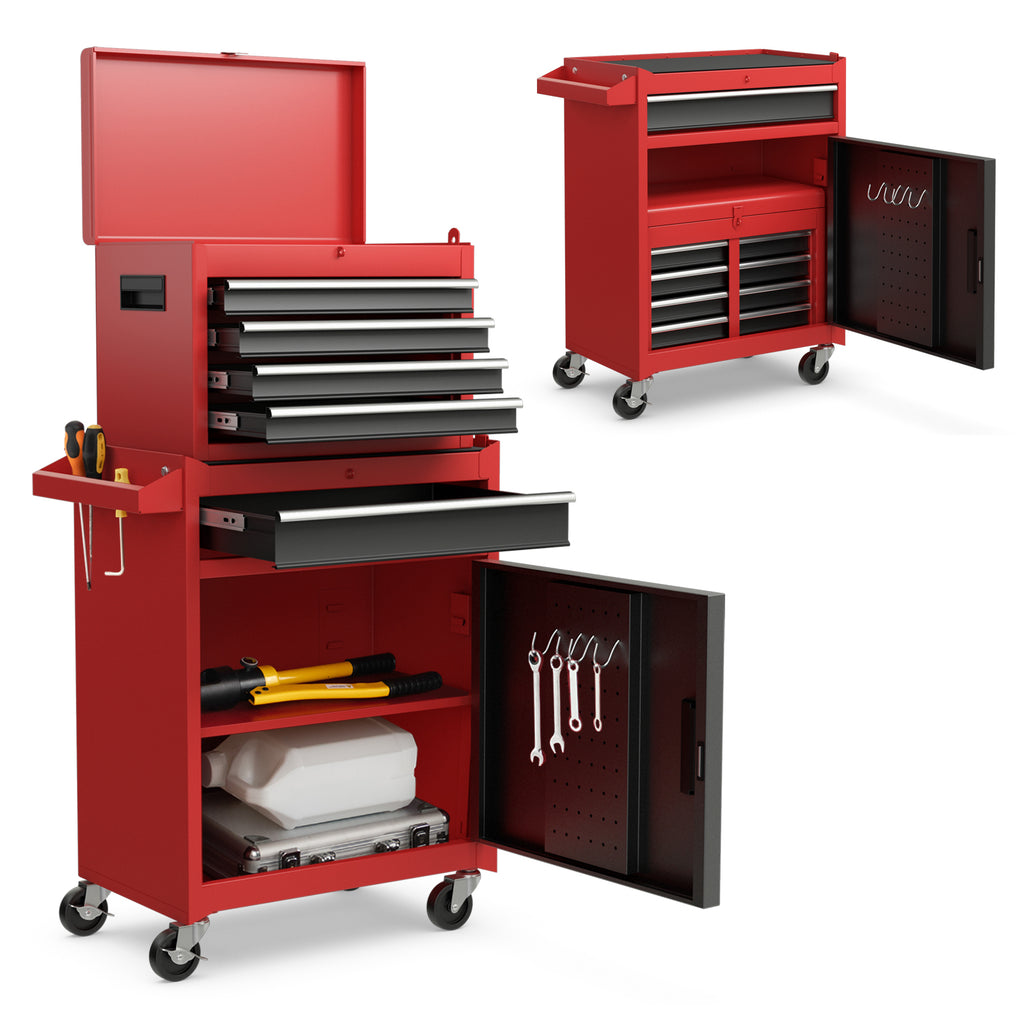 2-in-1 Rolling Tool Chest with 5 Drawers - Black & Red