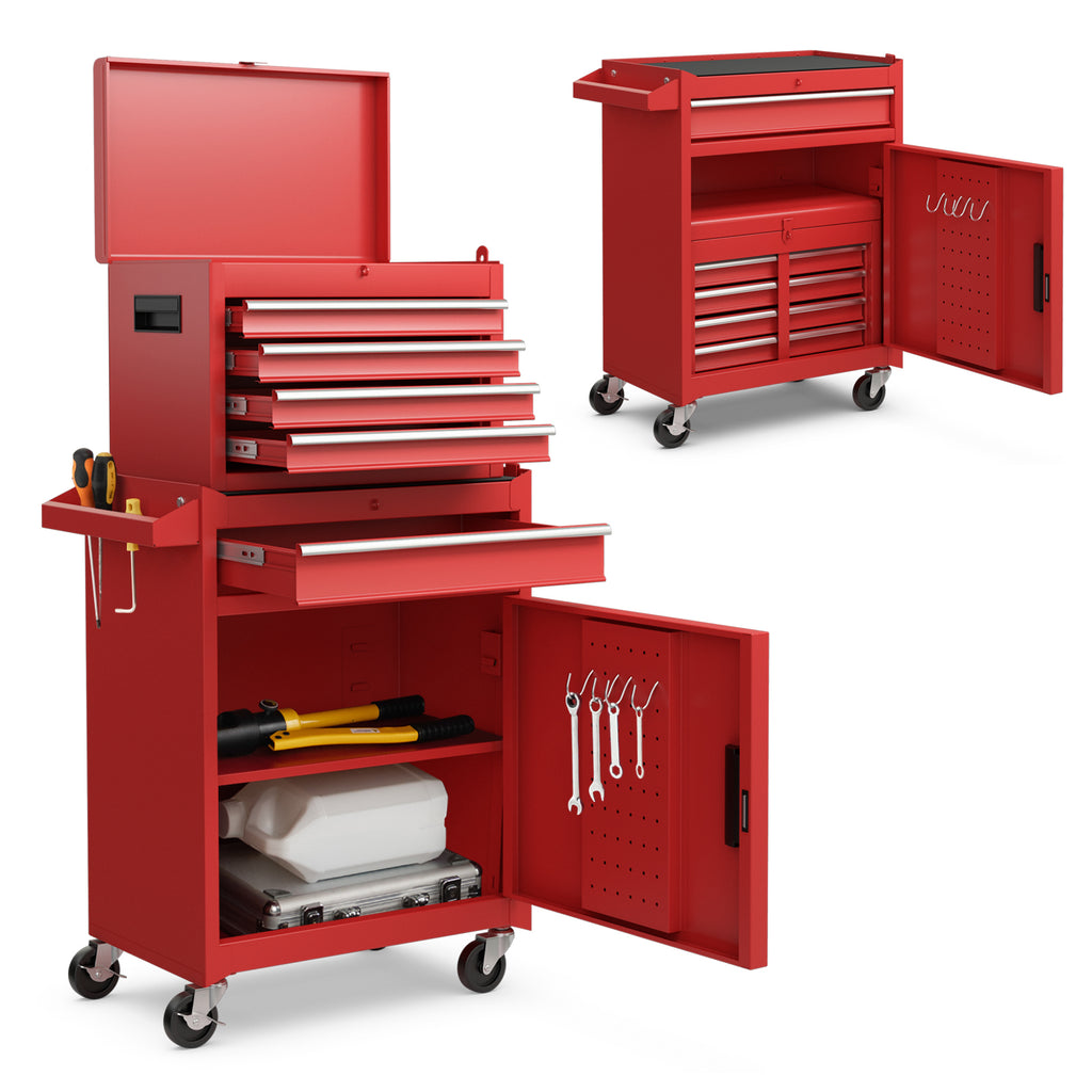 2-in-1 Rolling Tool Chest with 5 Sliding Lockable Drawers