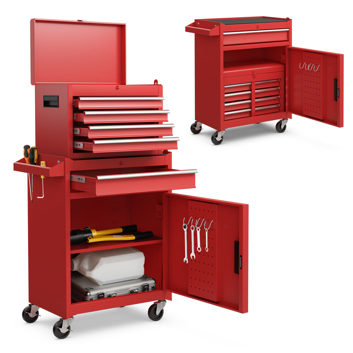2-in-1 Rolling Tool Chest with 5 Sliding Lockable Drawers