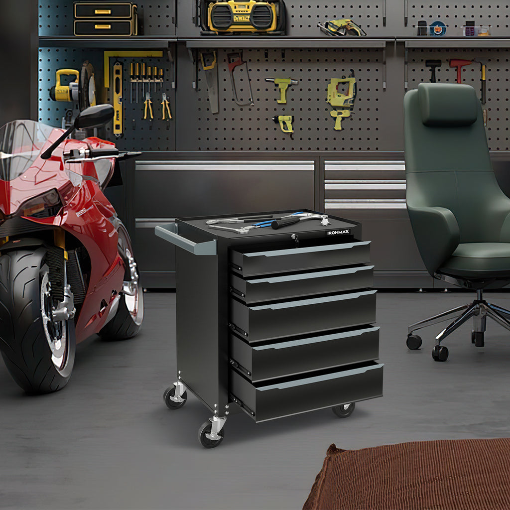 5-Drawer Tool Storage Cabinet with Wheels - Black