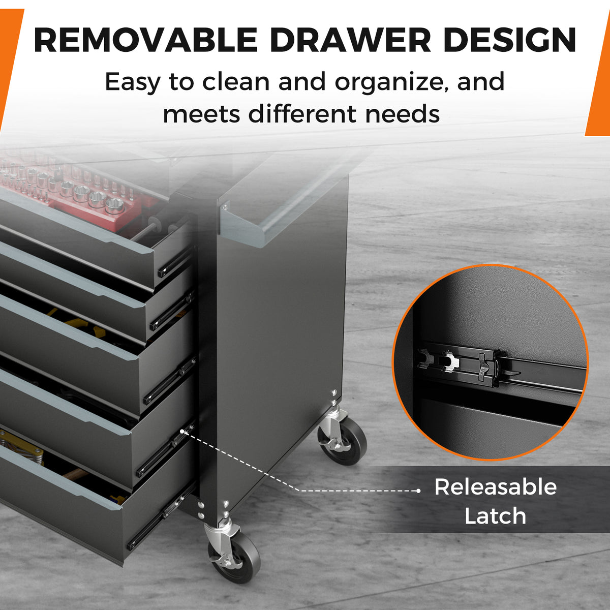 5-Drawer Tool Storage Cabinet with Wheels - Black