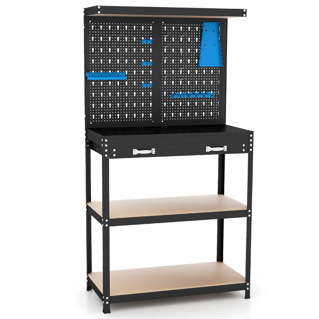 Tool Storage Workbench with Pegboard 14 Hanging Accessories for Garage