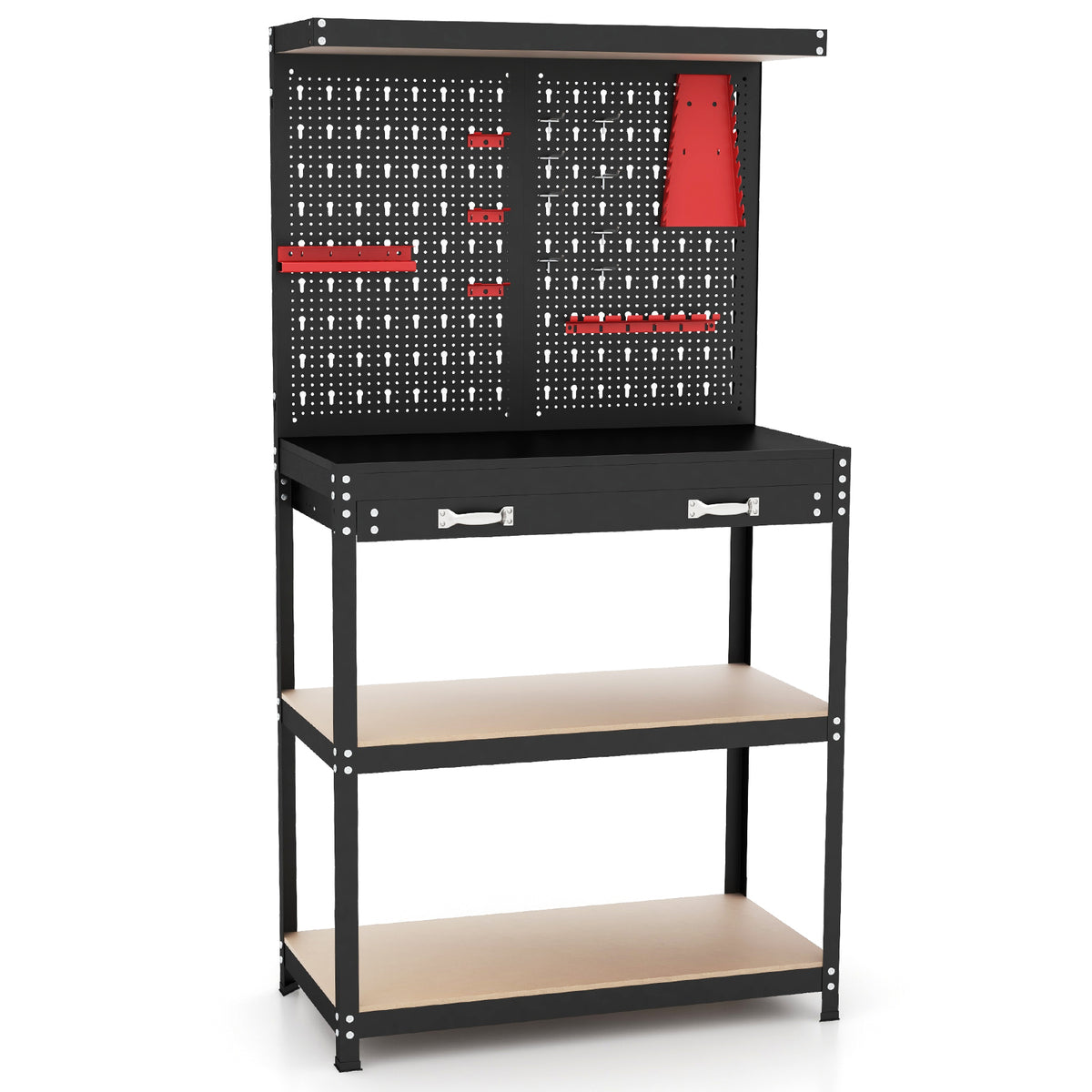 Tool Storage Workbench with Pegboard 14 Hanging Accessories for Garage