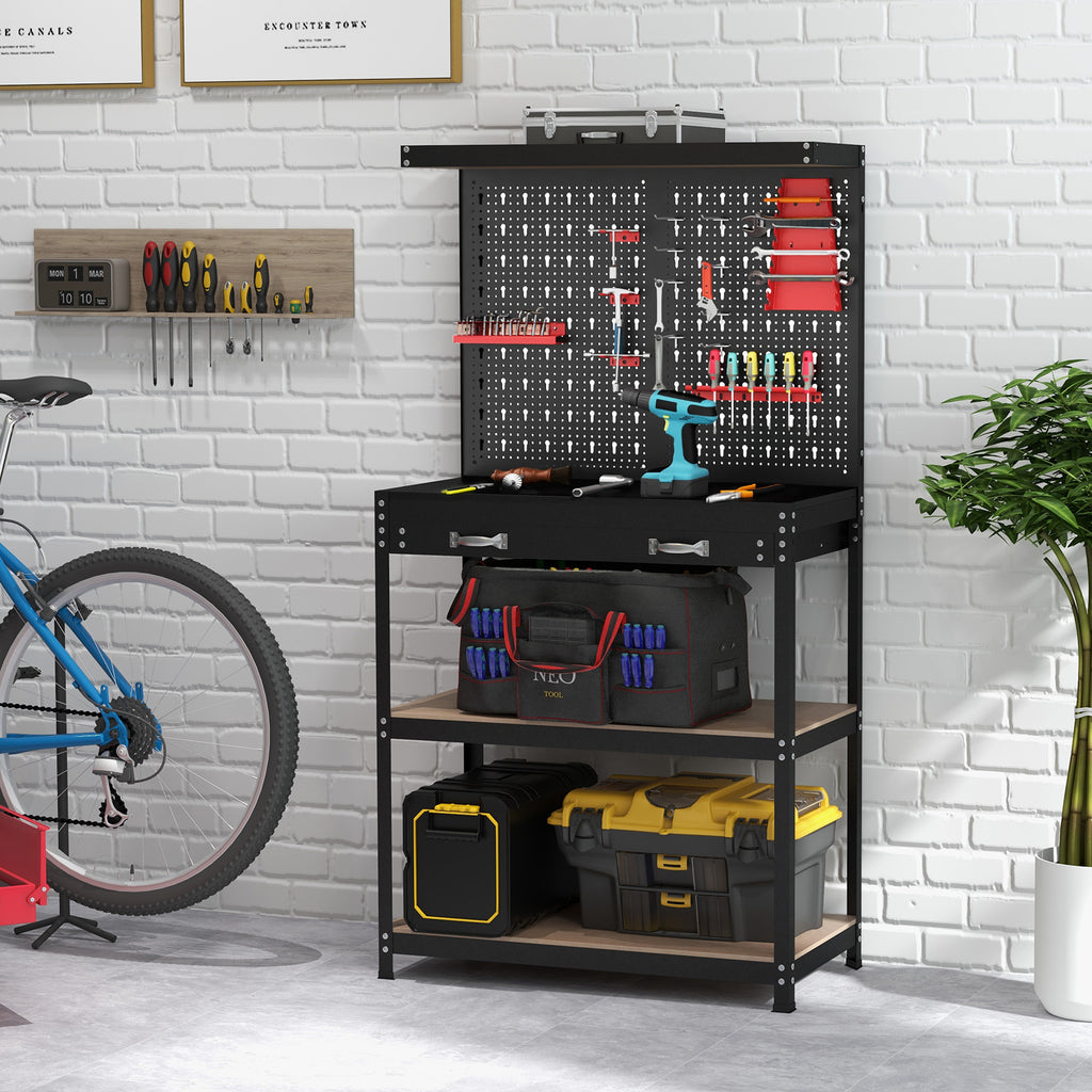 Tool Storage Workbench with Pegboard 14 Hanging Accessories for Garage