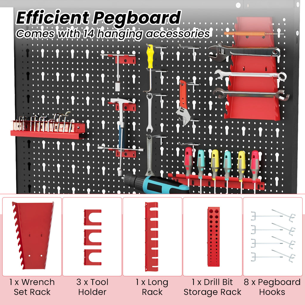 Tool Storage Workbench with Pegboard 14 Hanging Accessories for Garage