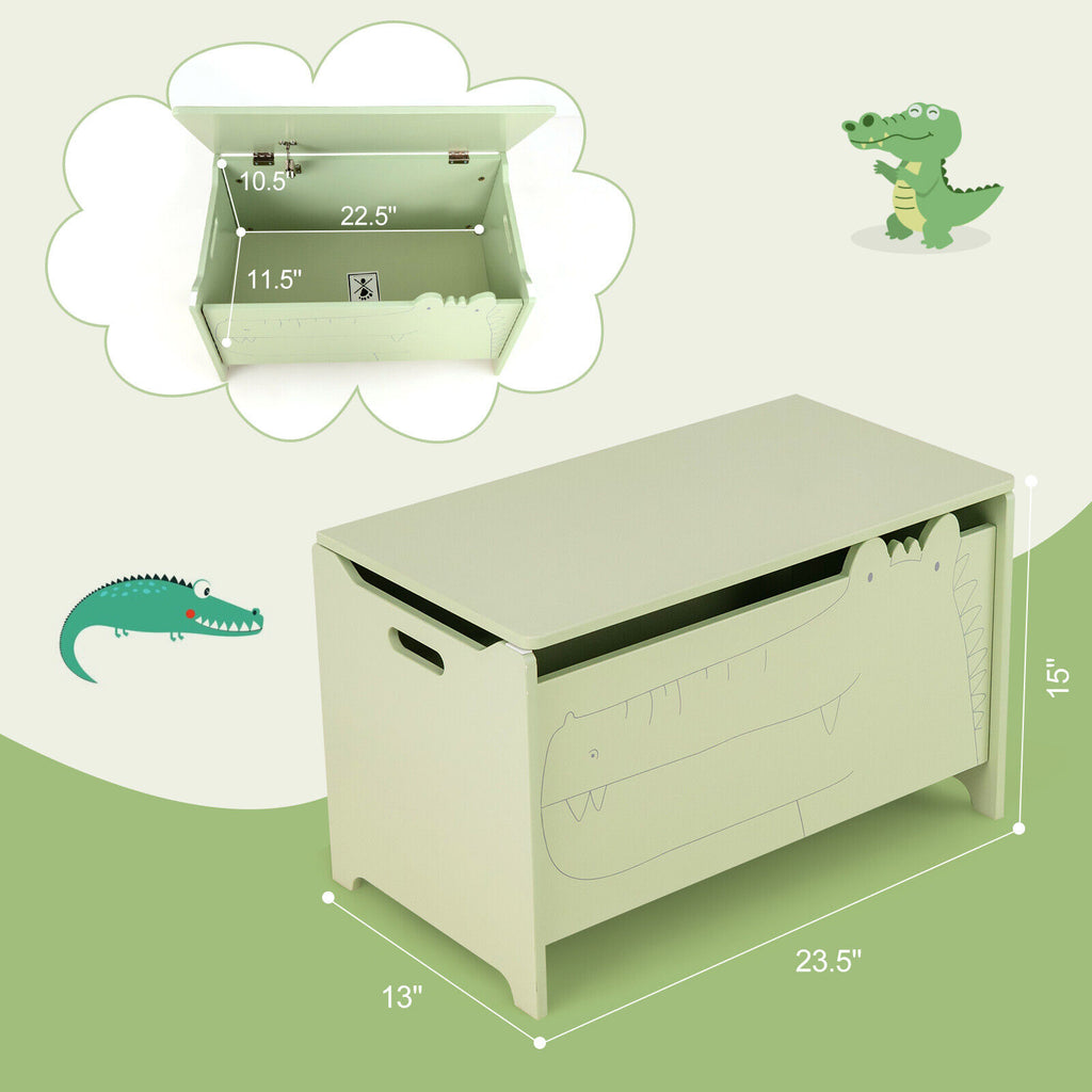 Kids Wooden Toy Storage Chest Without Wheels - Green Safety Hinge Playroom Organizer