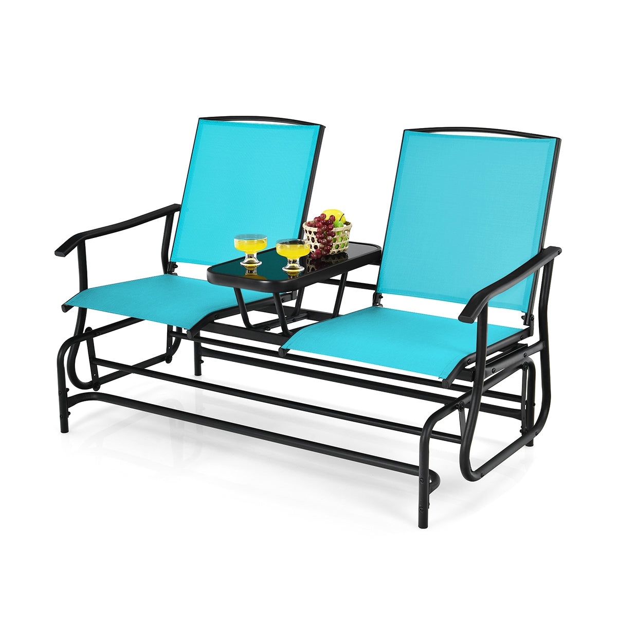 2-Person Double Rocking Loveseat with Mesh Fabric and Center Tempered