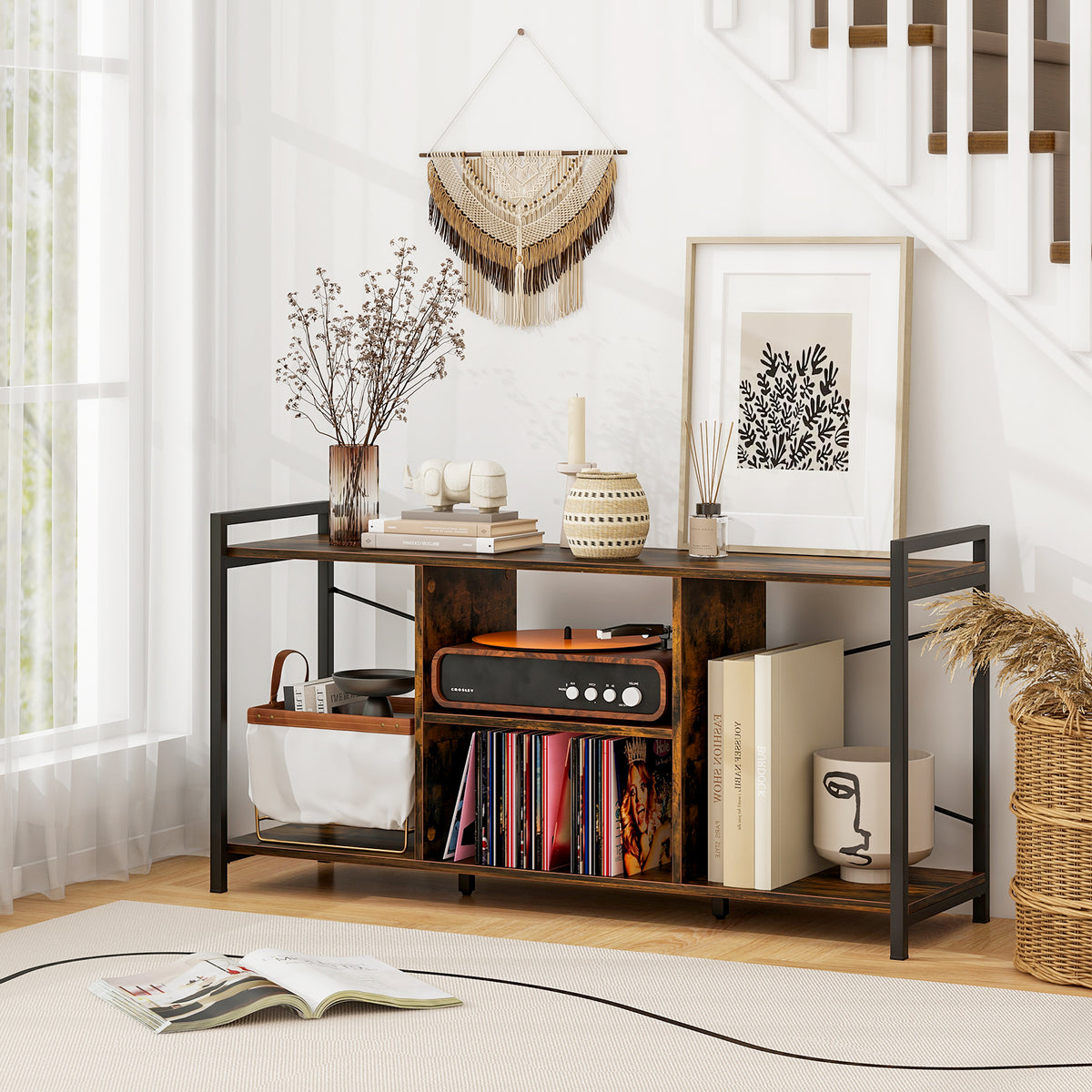 55-Inch TV Stand Industrial Entertainment Center, Rustic Brown