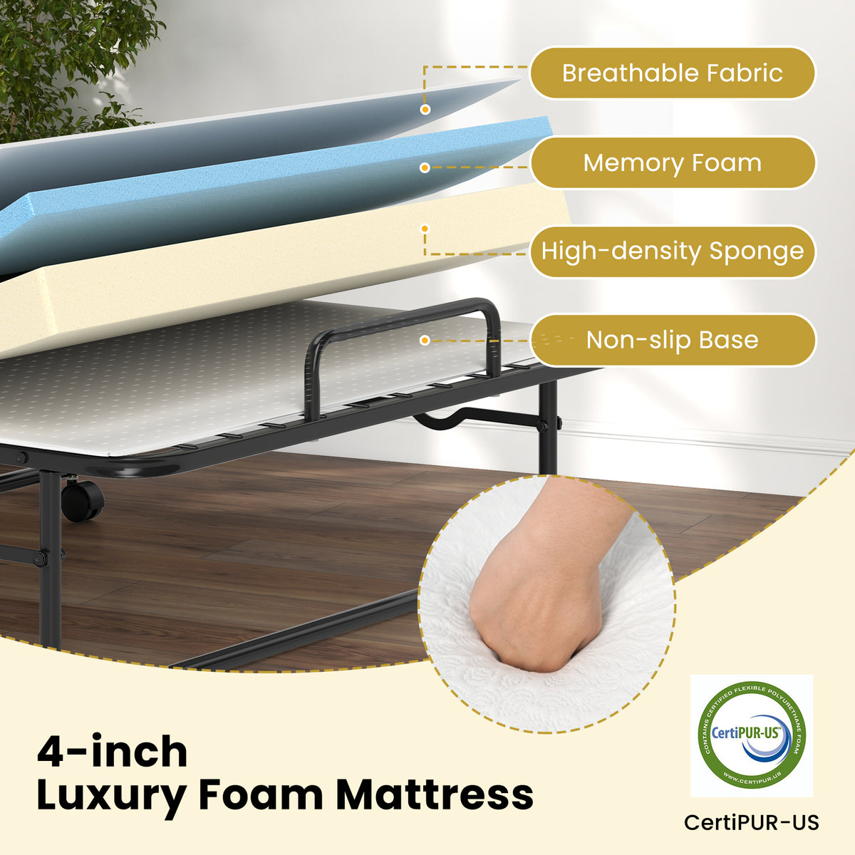 Twin Size Folding Bed with Memory Foam Mattress