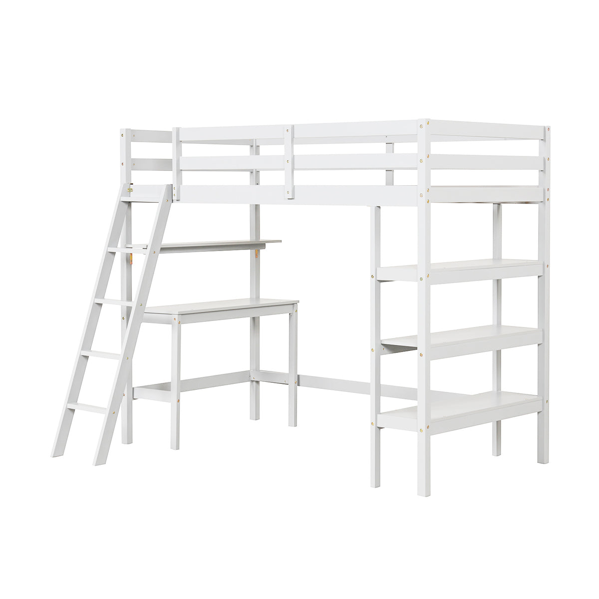 Twin Loft Bed with Desk and Bookshelves - Gray