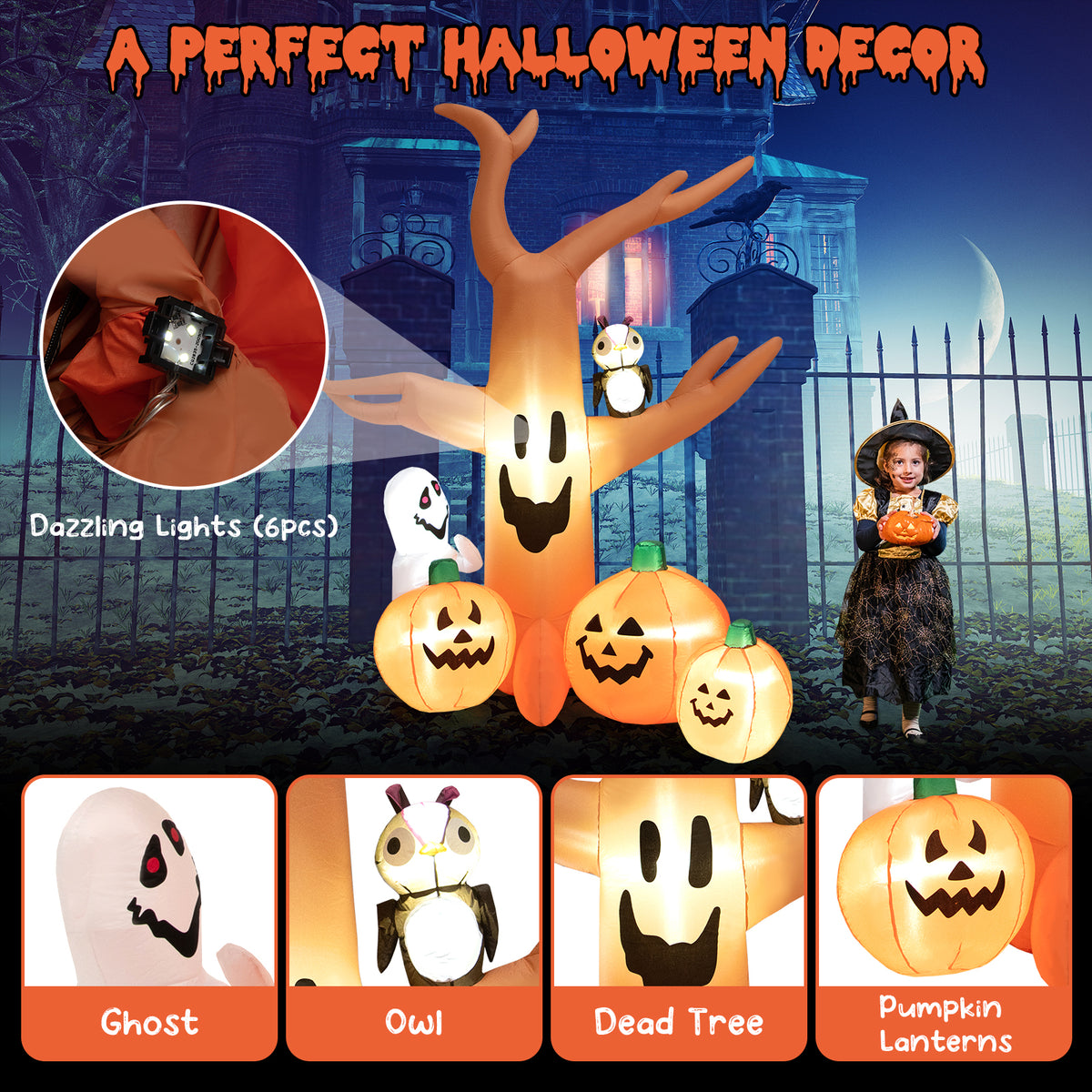 8 Feet Inflatable Dead Tree with LED Lights for Halloween Yard Decor