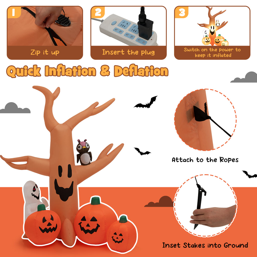8 Feet Inflatable Dead Tree with LED Lights for Halloween Yard Decor