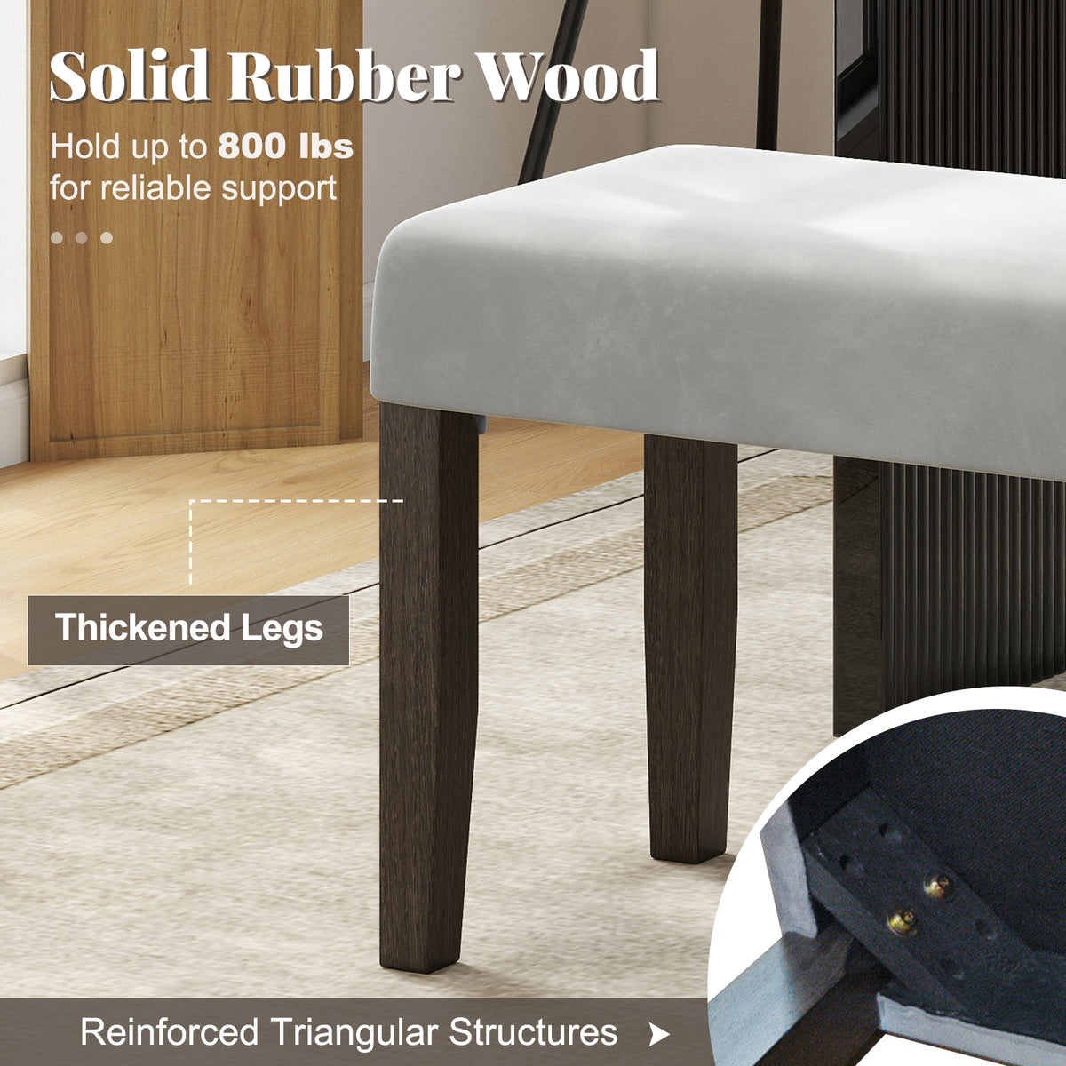 End of Bed Bench with Padded Seat and Solid Wood Legs