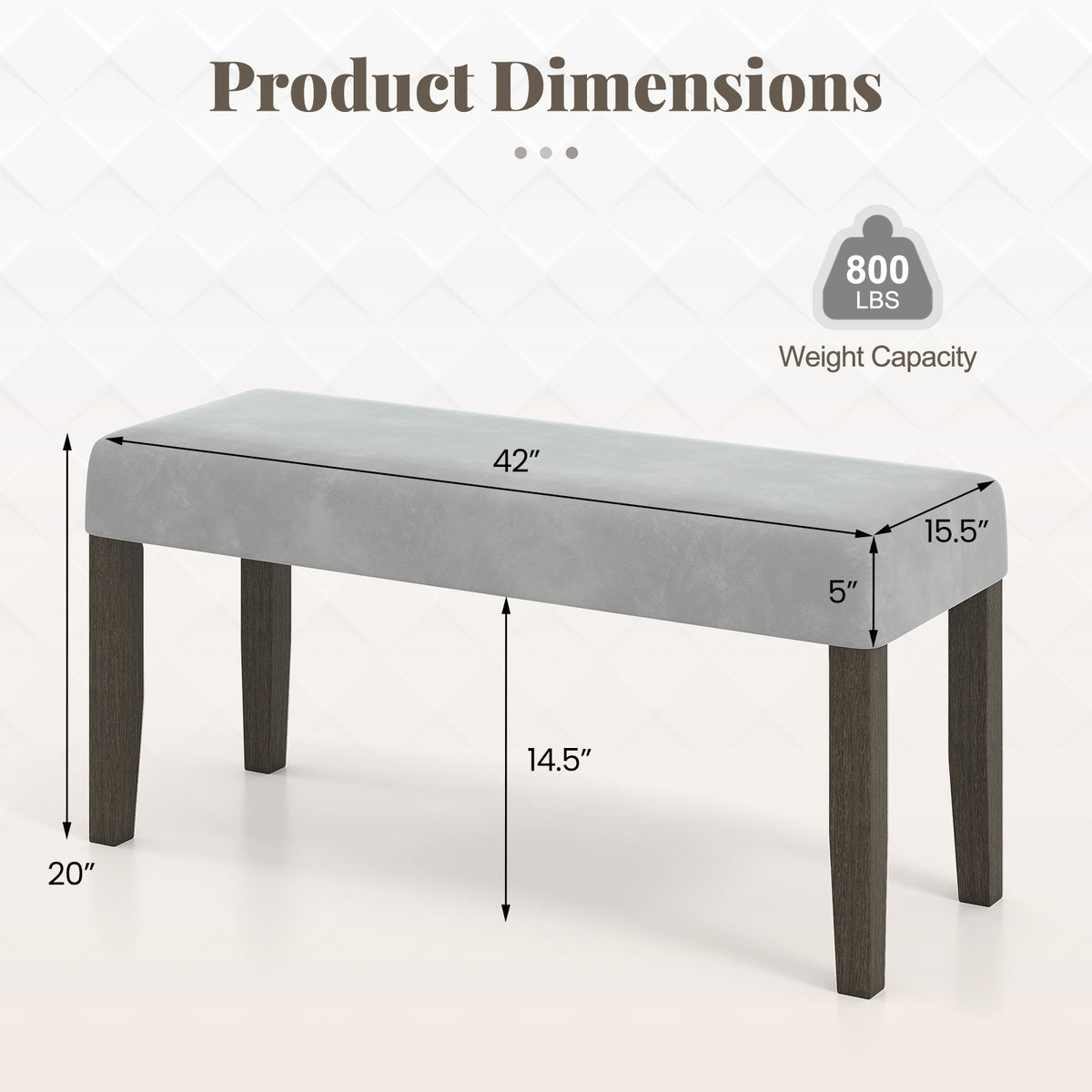 End of Bed Bench with Padded Seat and Solid Wood Legs