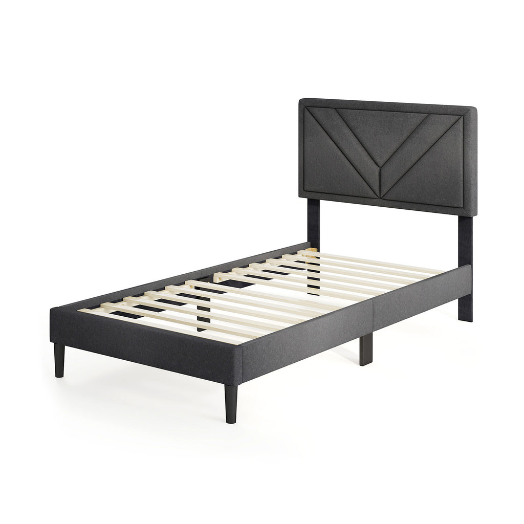 Twin Platform Bed with Tufted Headboard and Wooden Slats