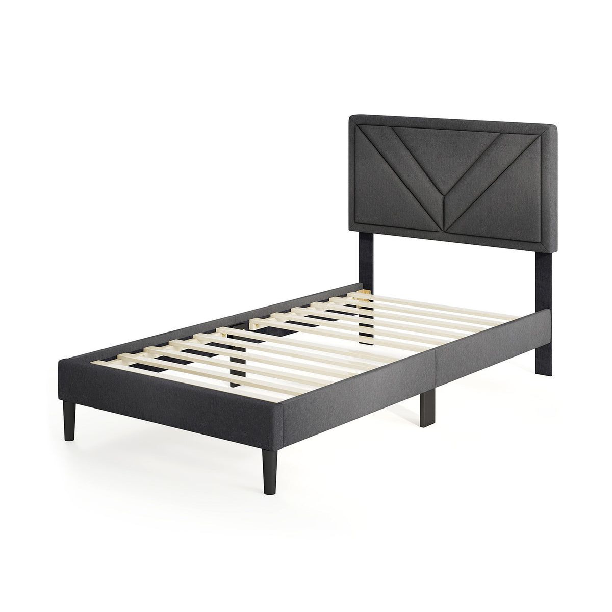Twin Platform Bed with Tufted Headboard and Wooden Slats