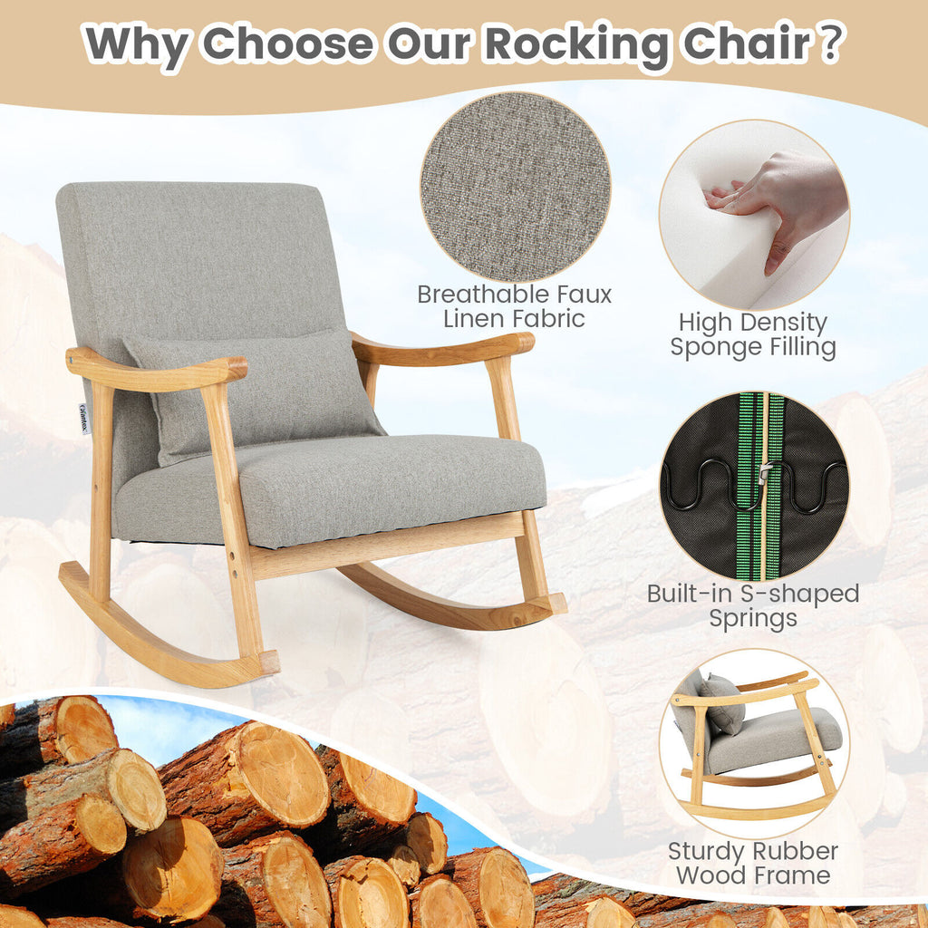 Upholstered Rocking Chair with Pillow - Gray