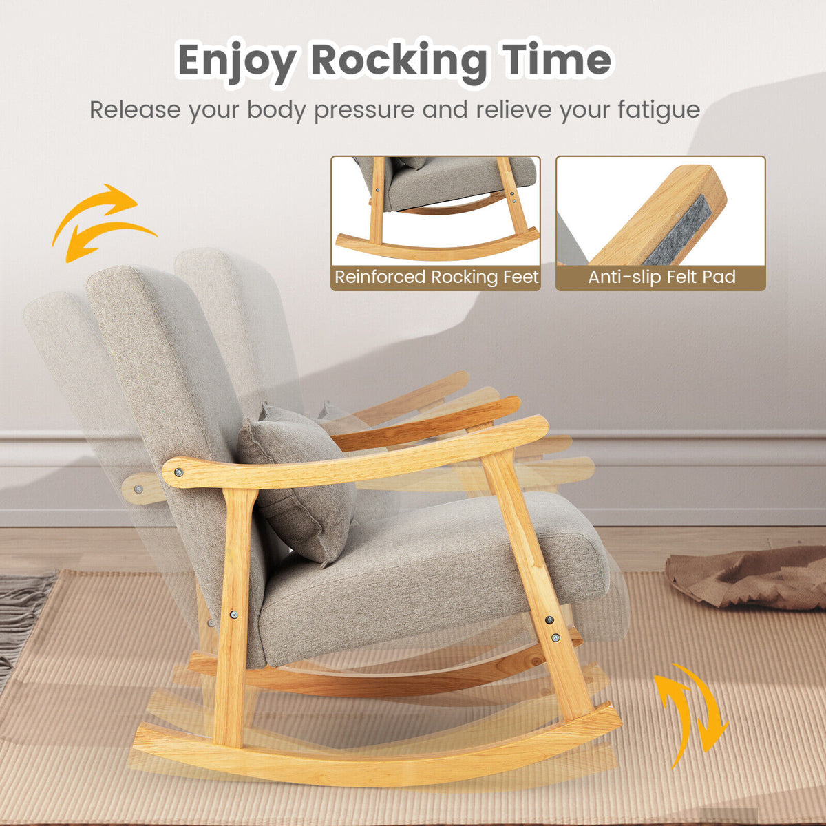 Upholstered Rocking Chair with Pillow - Gray