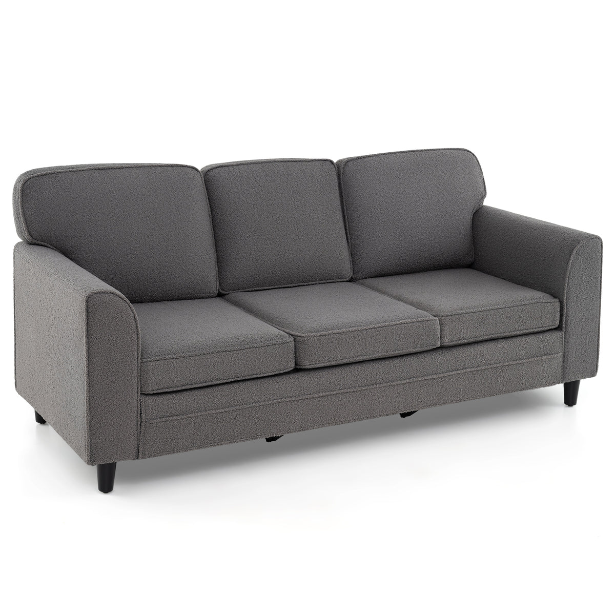 Teddy Velvet 3-Seat Sofa with Back Pillows - Gray